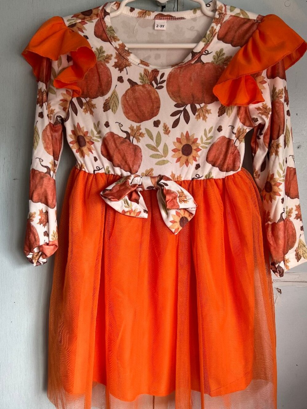 Toddler Girls Fall Pumpkin Patch Long Sleeve Tulle Tutu Dress - Size 2-3Y